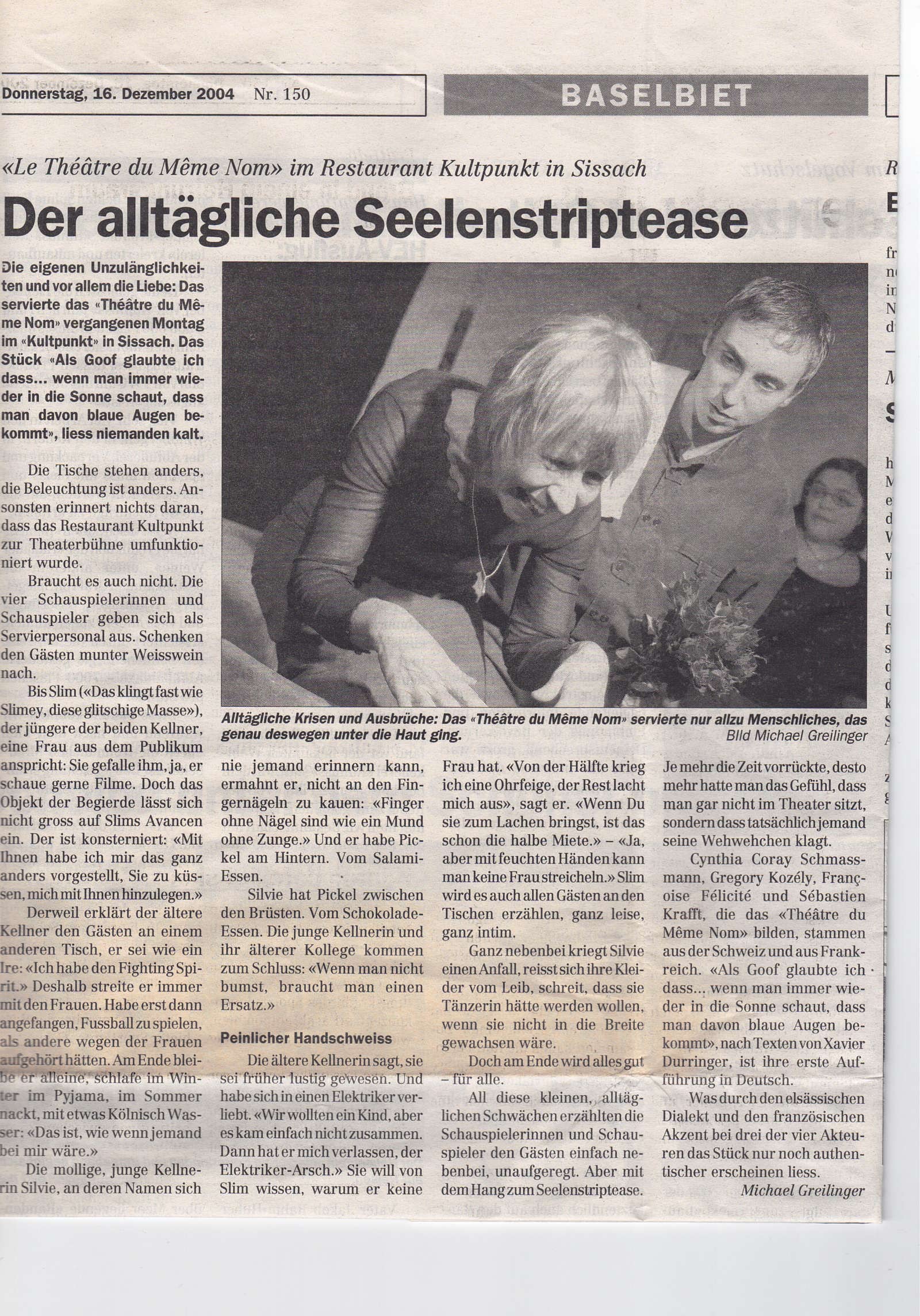 16.12.2004, Volksstimme, Der alltägliche Seelnstriptease